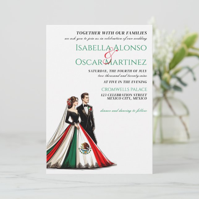 Invitación a la boda de pareja en México (Anverso de pie)
