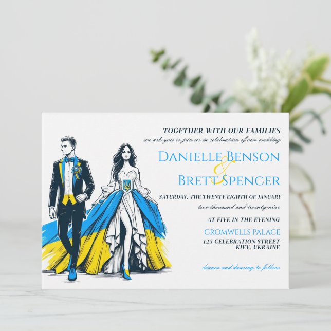 Invitación a la boda de pareja en Ucrania (Anverso de pie)
