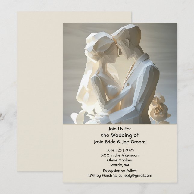 Invitación a la boda de pareja escultórica (Anverso / Reverso)