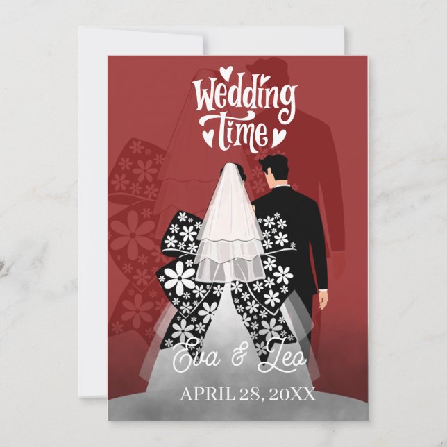 Invitación a la boda de pareja moderna e ilustrada (Anverso)