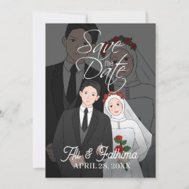 Invitación a la boda de pareja moderna e ilustrada