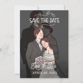Invitación a la boda de pareja moderna e ilustrada