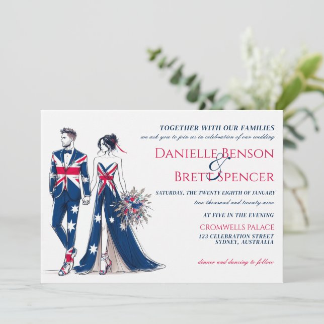Invitación a la boda de parejas de Australia (Anverso de pie)