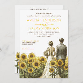 Invitación a la boda de parejas de girasoles con d