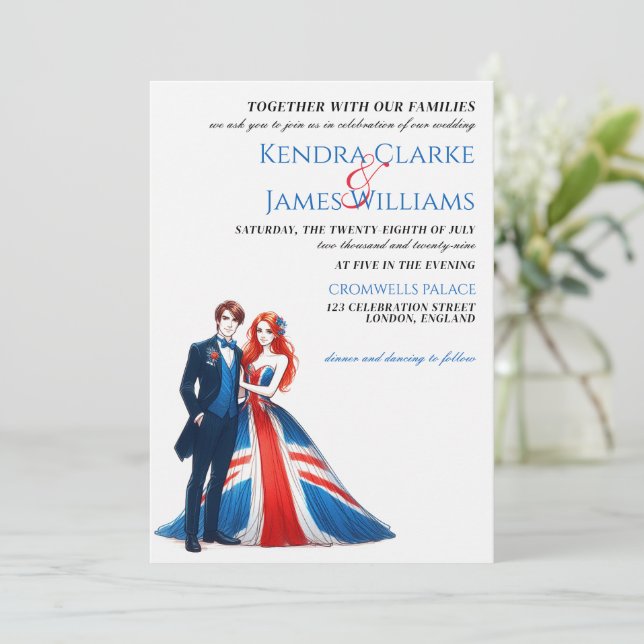 Invitación a la boda de parejas en el Reino Unido (Anverso de pie)