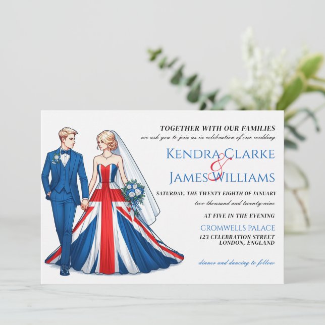 Invitación a la boda de parejas en el Reino Unido (Anverso de pie)
