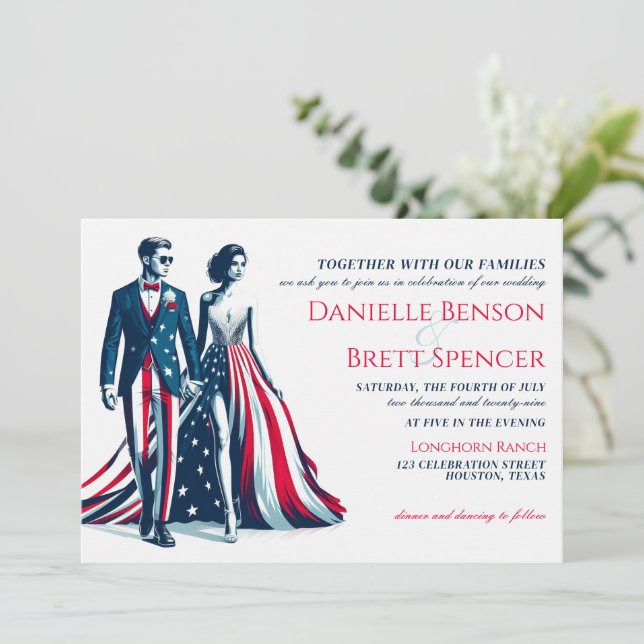 Invitación a la boda de parejas en Estados Unidos (Anverso de pie)