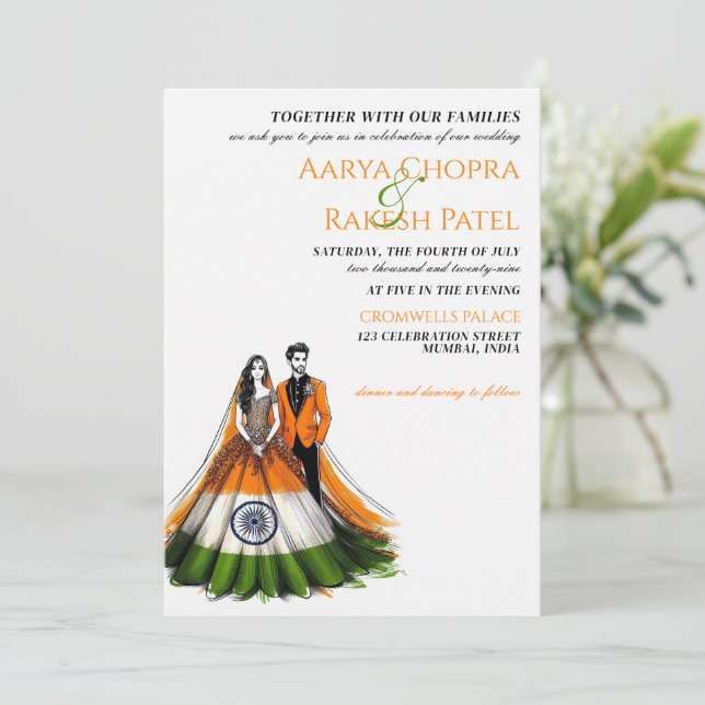 Invitación a la boda de parejas en India (Anverso de pie)