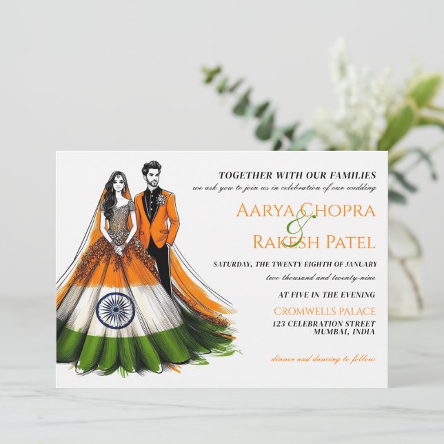 Invitación a la boda de parejas en India (Anverso de pie)