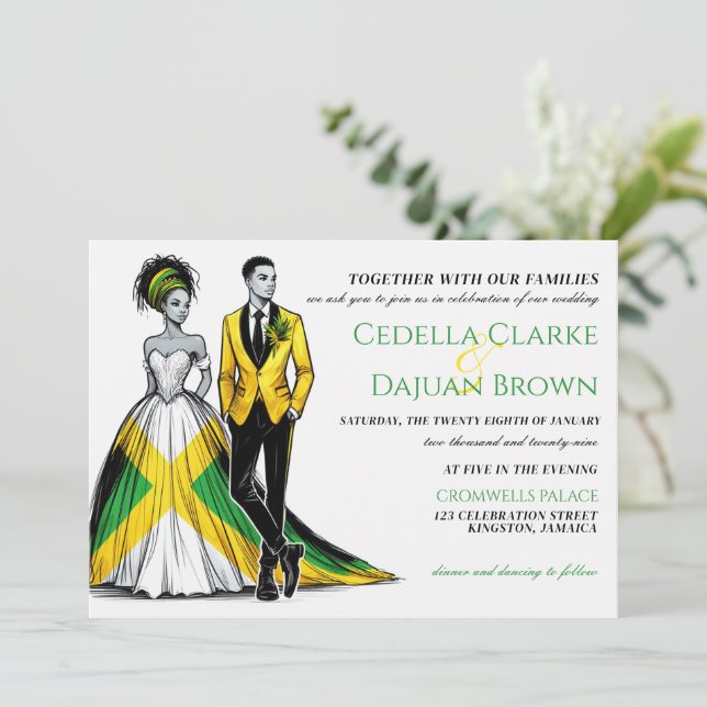 Invitación a la boda de parejas en Jamaica (Anverso de pie)