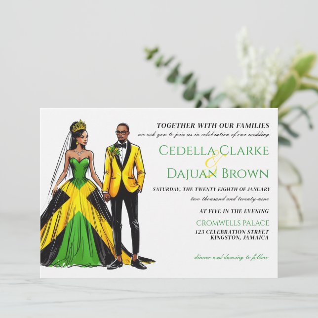 Invitación a la boda de parejas en Jamaica (Anverso de pie)