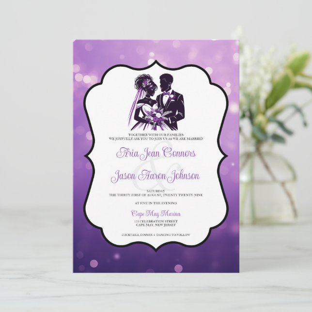 Invitación a la boda de parejas moradas (Anverso de pie)