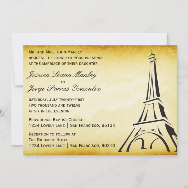Invitación a la boda de París de la época (Anverso)