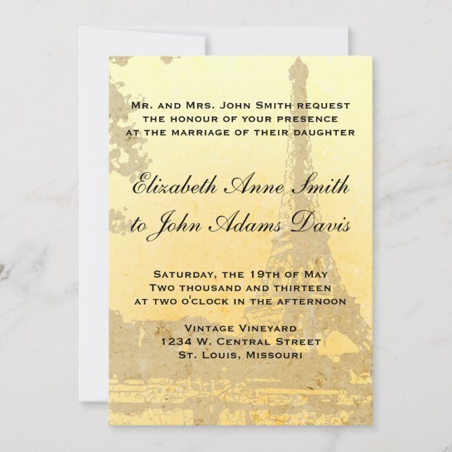 Invitación a la boda de París de la época (Anverso)