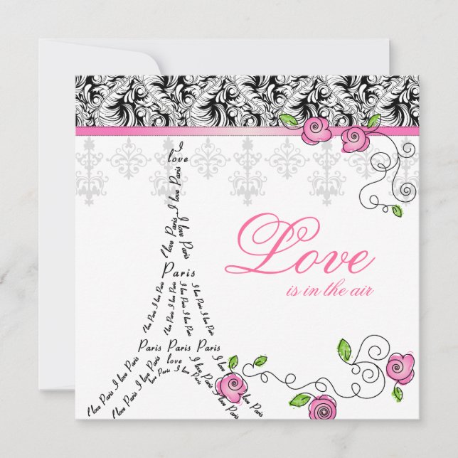 Invitación a la boda de París rosas rosas rosas ne (Anverso)