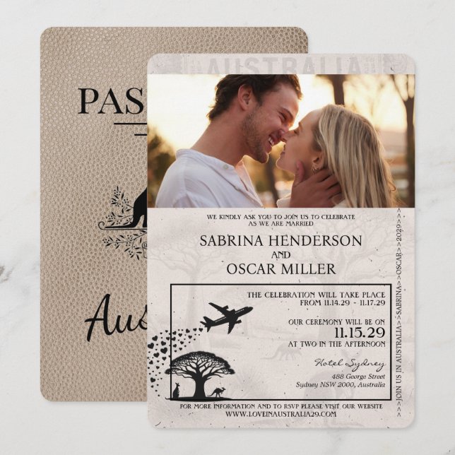 Invitación a la boda de pasaporte de Australia en  (Anverso / Reverso)