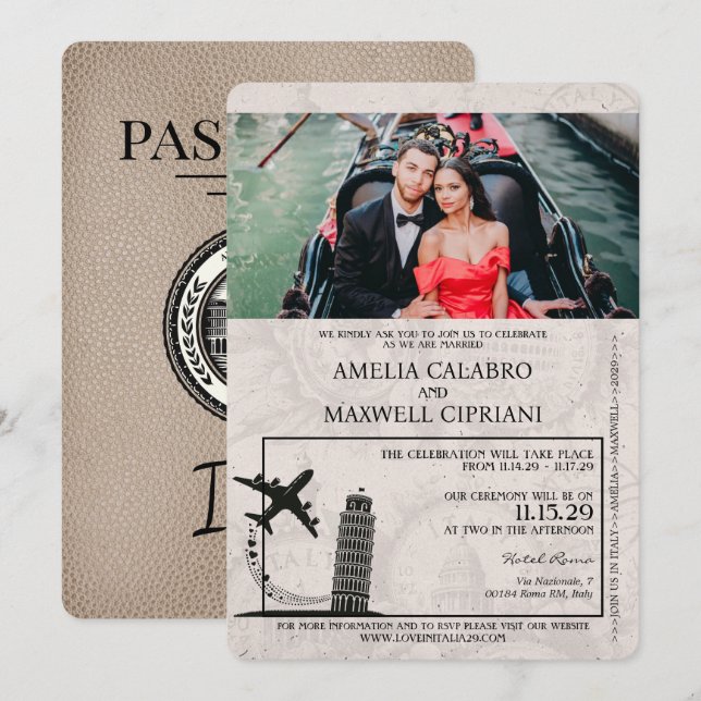 Invitación a la boda de pasaporte de Beige Italia