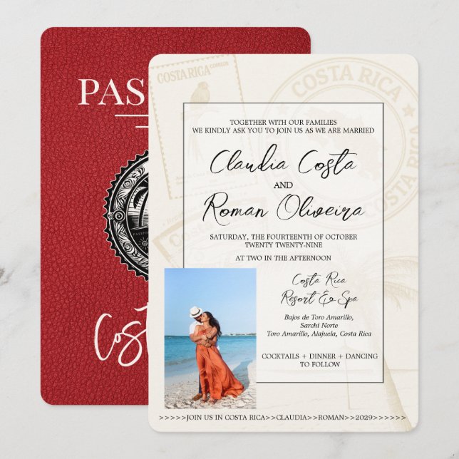 Invitación a la boda de Pasaporte de Costa Rica (Anverso / Reverso)