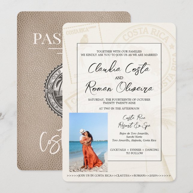 Invitación a la boda de pasaporte de Costa Rica en (Anverso / Reverso)