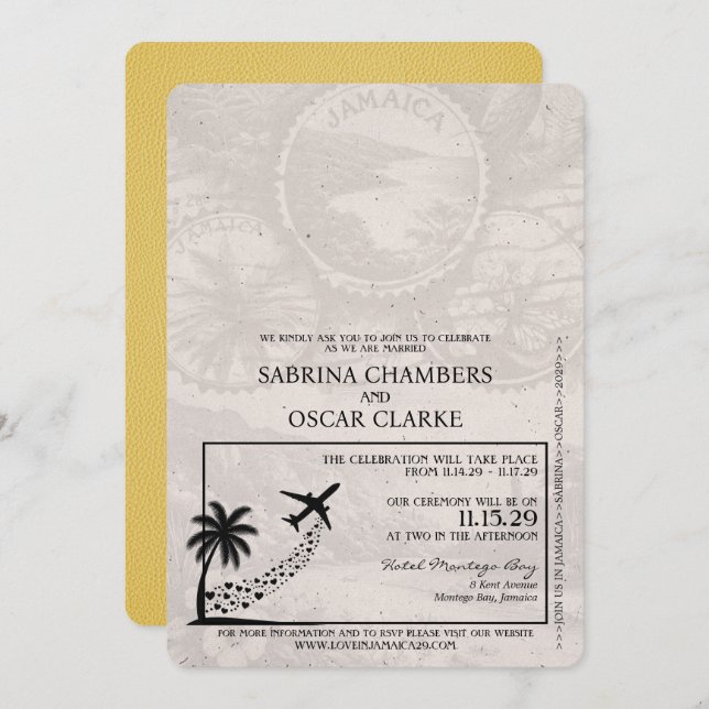 Invitación a la boda de pasaporte de Jamaica amari (Anverso / Reverso)