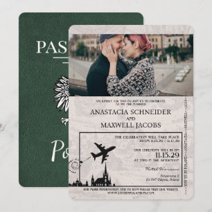 Invitación a la boda de pasaporte de Polonia verde