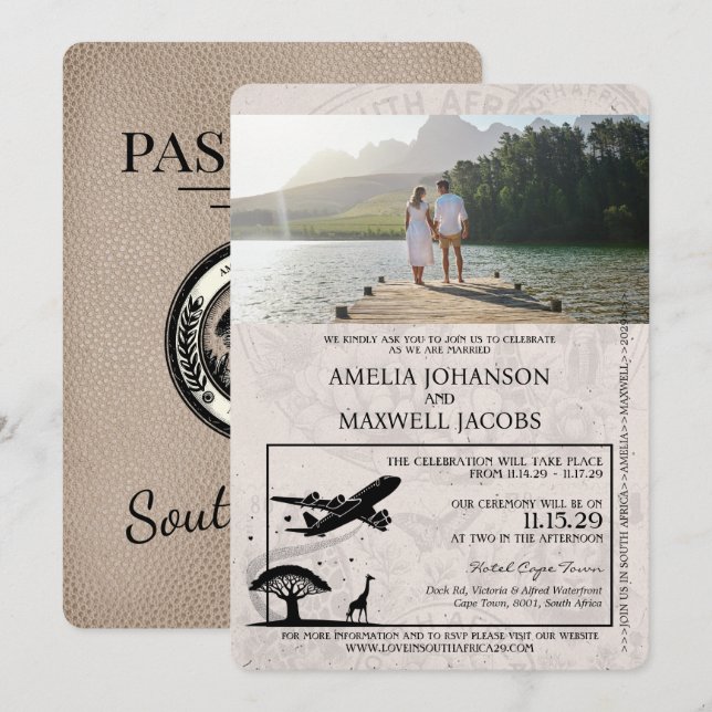Invitación a la boda de pasaporte de Sudáfrica en  (Anverso / Reverso)