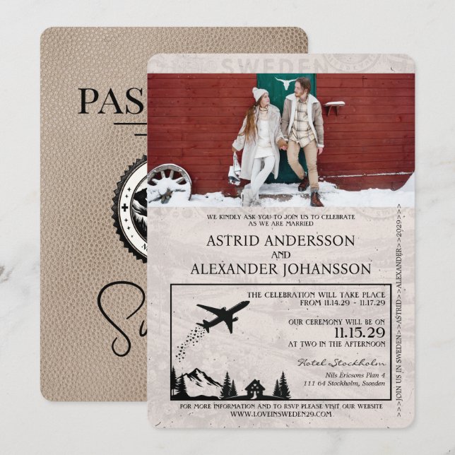 Invitación a la boda de pasaporte de Suecia en Bei (Anverso / Reverso)