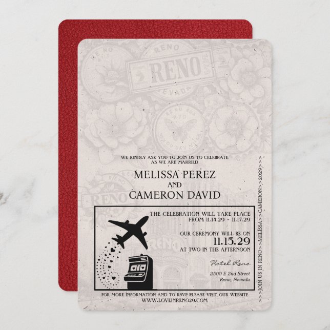 Invitación a la boda de Pasaporte Red Reno (Anverso / Reverso)