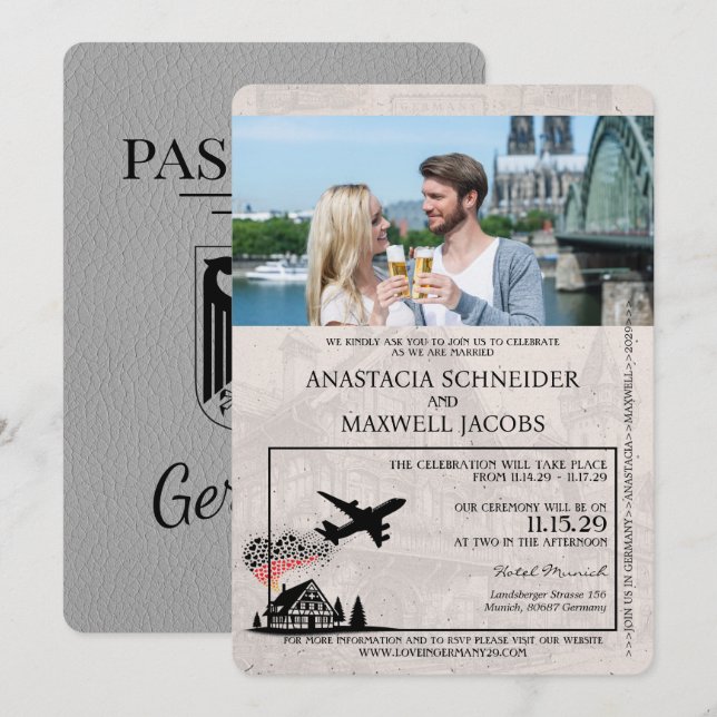 Invitación a la boda de pasaportes de Alemania gri (Anverso / Reverso)