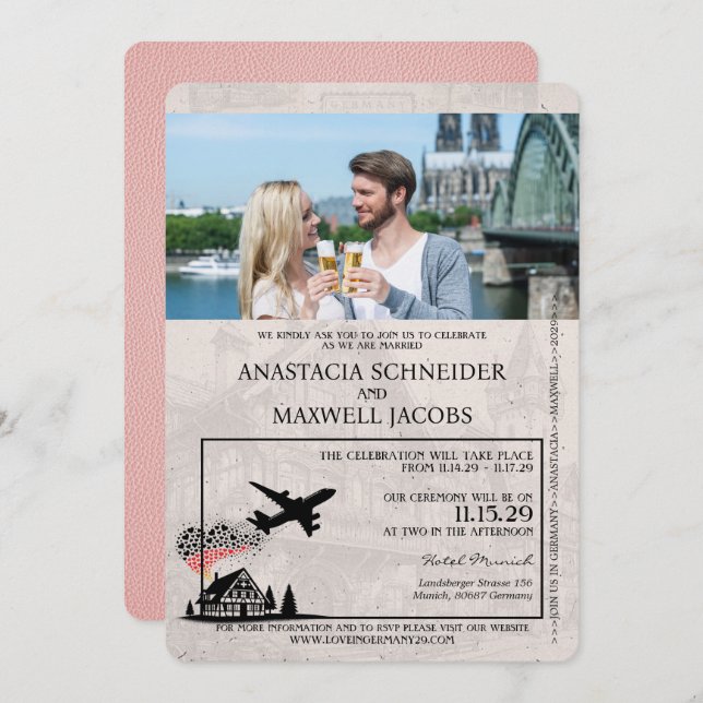 Invitación a la boda de pasaportes de Alemania ros (Anverso / Reverso)