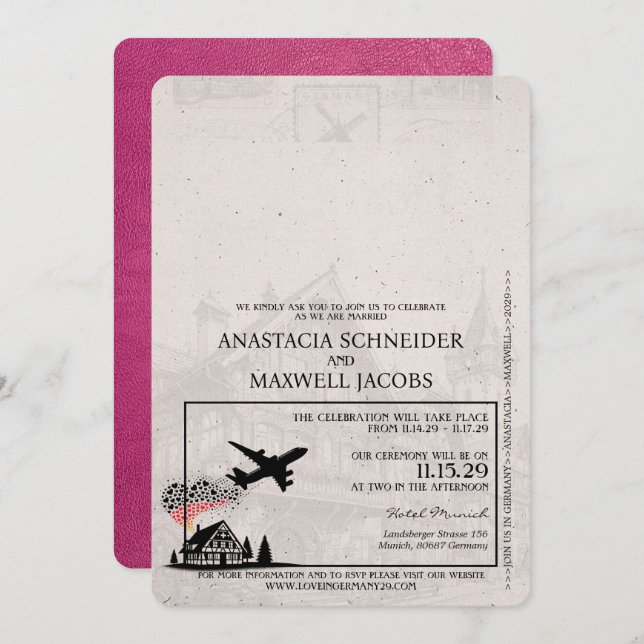 Invitación a la boda de pasaportes de Alemania ros (Anverso / Reverso)