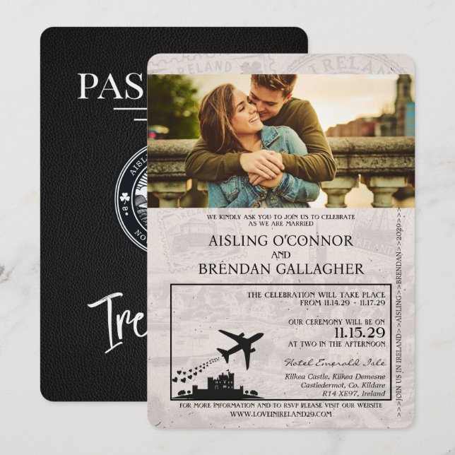 Invitación a la boda de pasaportes de Irlanda del  (Anverso / Reverso)