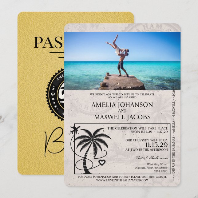Invitación a la boda de pasaportes de las Bahamas  (Anverso / Reverso)