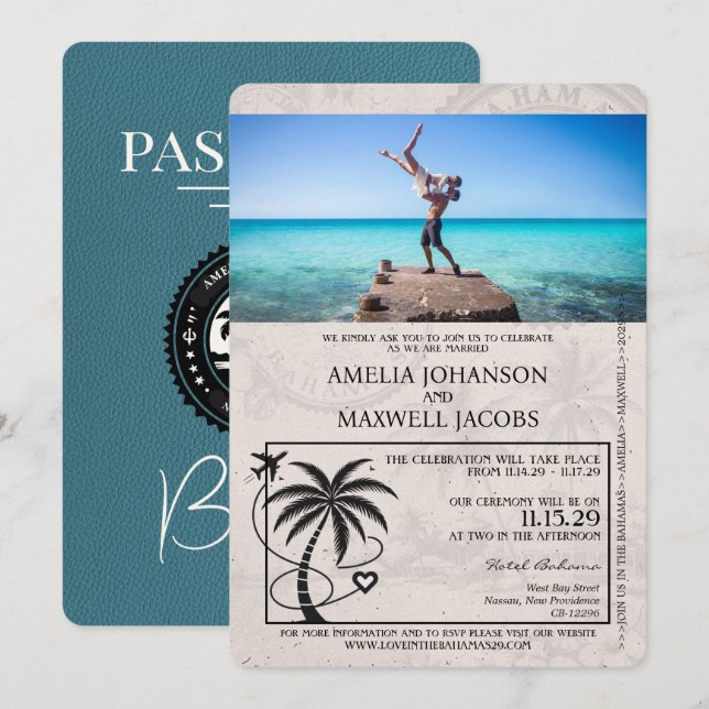 Invitación a la boda de pasaportes de las Bahamas  (Anverso / Reverso)