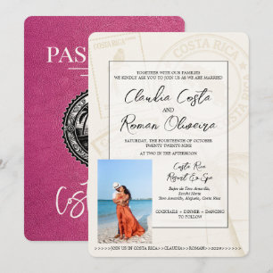 Invitación a la boda de pasaportes de Magenta Cost