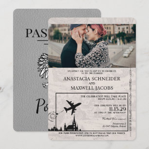 Invitación a la boda de pasaportes de Polonia gris