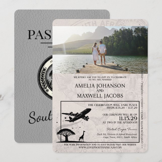 Invitación a la boda de pasaportes de Sudáfrica gr (Anverso / Reverso)