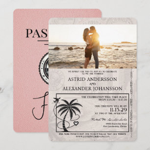 Invitación a la boda de pasaportes rosados de Flor