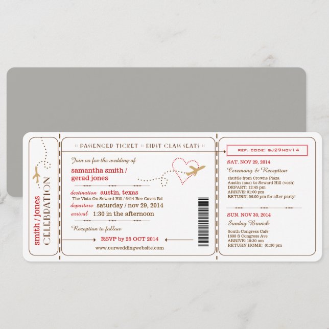 Invitación a la boda de pases de embarque (Anverso / Reverso)