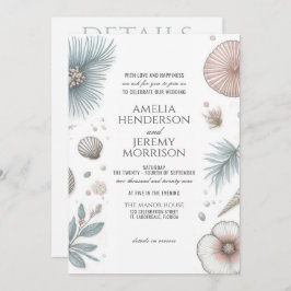 Invitación a la boda de Pastel Beach con QR y deta