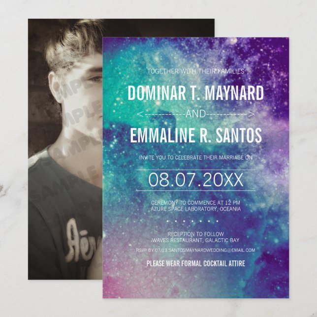 Invitación a la boda de Pastel Galaxy (Anverso / Reverso)