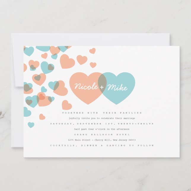 Invitación a la boda de Pastel Hearts (Anverso)