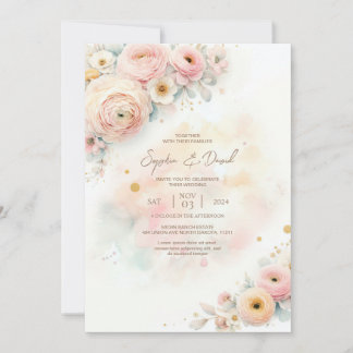 Invitación a la boda de Pastel Watercolor Ranuncul