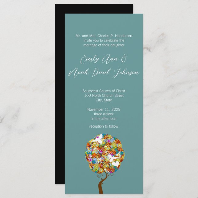 Invitación a la boda de patchwork Flower Tree y Be (Anverso / Reverso)