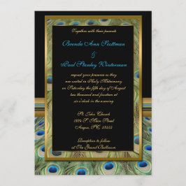 Invitación a la boda de pavo negro y oro