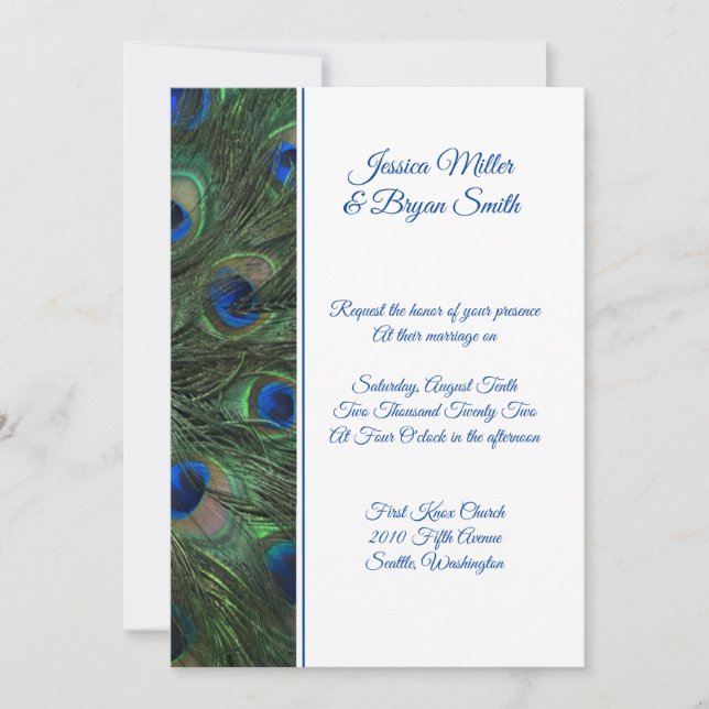 Invitación a la boda de pavo real (Anverso)