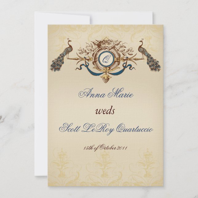 Invitación a la boda de pavo real (Anverso)