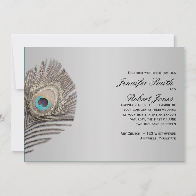 Invitación a la boda de pavo real con elegancia pl (Anverso)