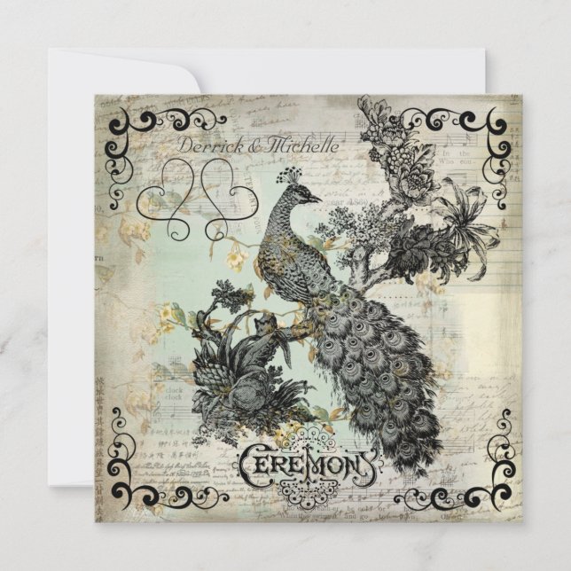 Invitación a la boda de pavo real con manzanas (Anverso)