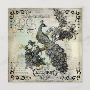 Invitación a la boda de pavo real con manzanas